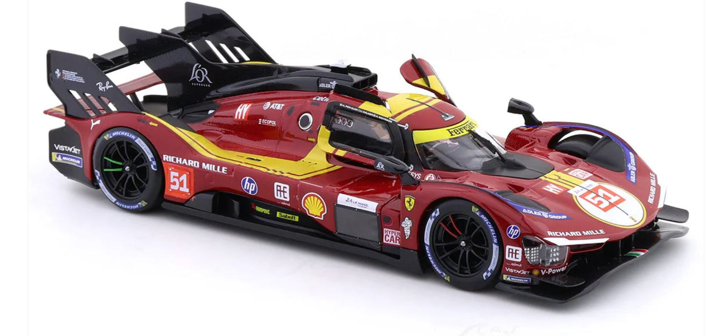 Macheta auto FERRARI Ferrari 499P 3.0L TURBO V6 #51 PIER GUIDI/CALADO/GIOVINAZZI 3rd 24H LE MANS 2025 1:24 Bburago