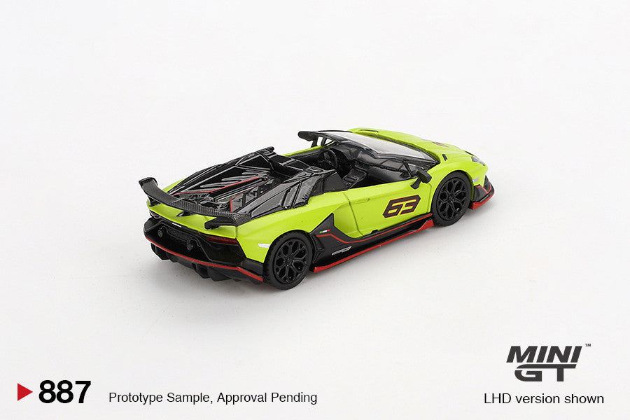Macheta auto Lamborghini Aventador SVJ 63 Roadster Verde Shock, 2022 (LHD) 1:64 MIniGT