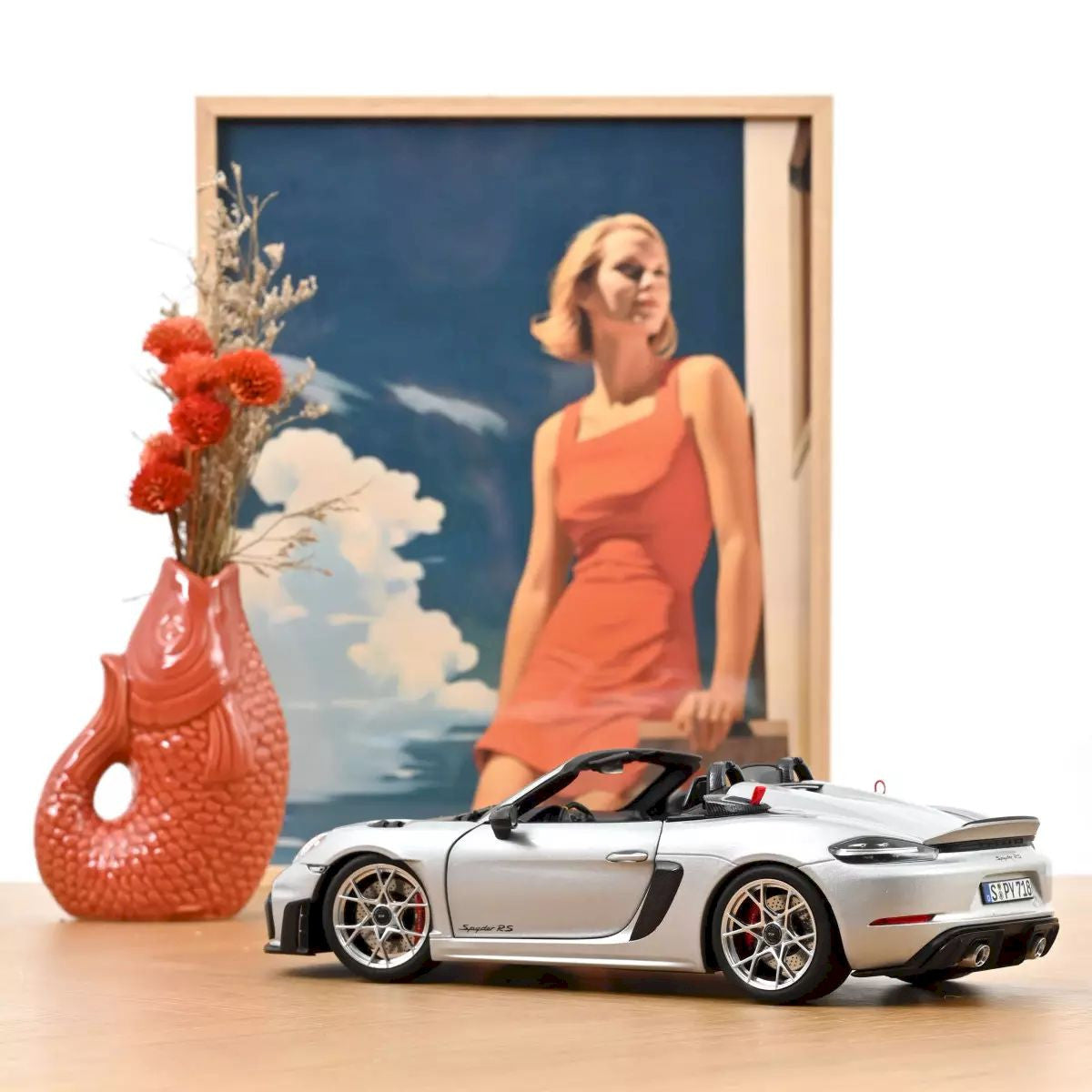 *Precomanda Macheta auto Porsche 718 Spyder RS w/Weissach Pack 2023 GT-Silver Metallic 1:18 Norev