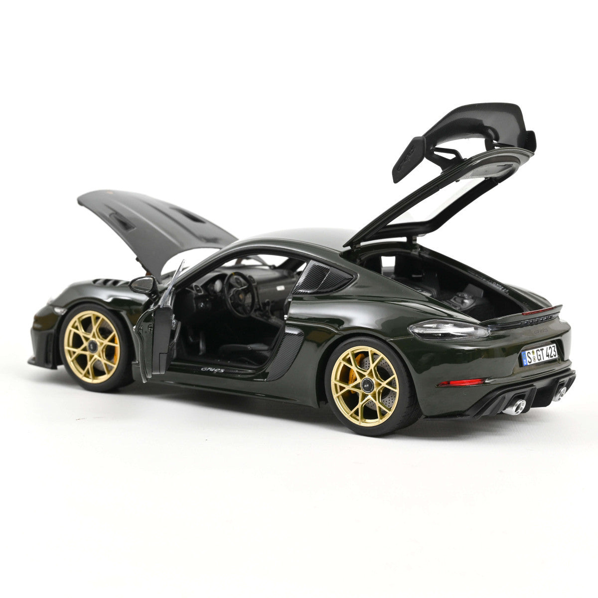 Model car Porsche Cayman GT4 RS w/Weissach Pack 2023 Brewster Green 1:18 Norev