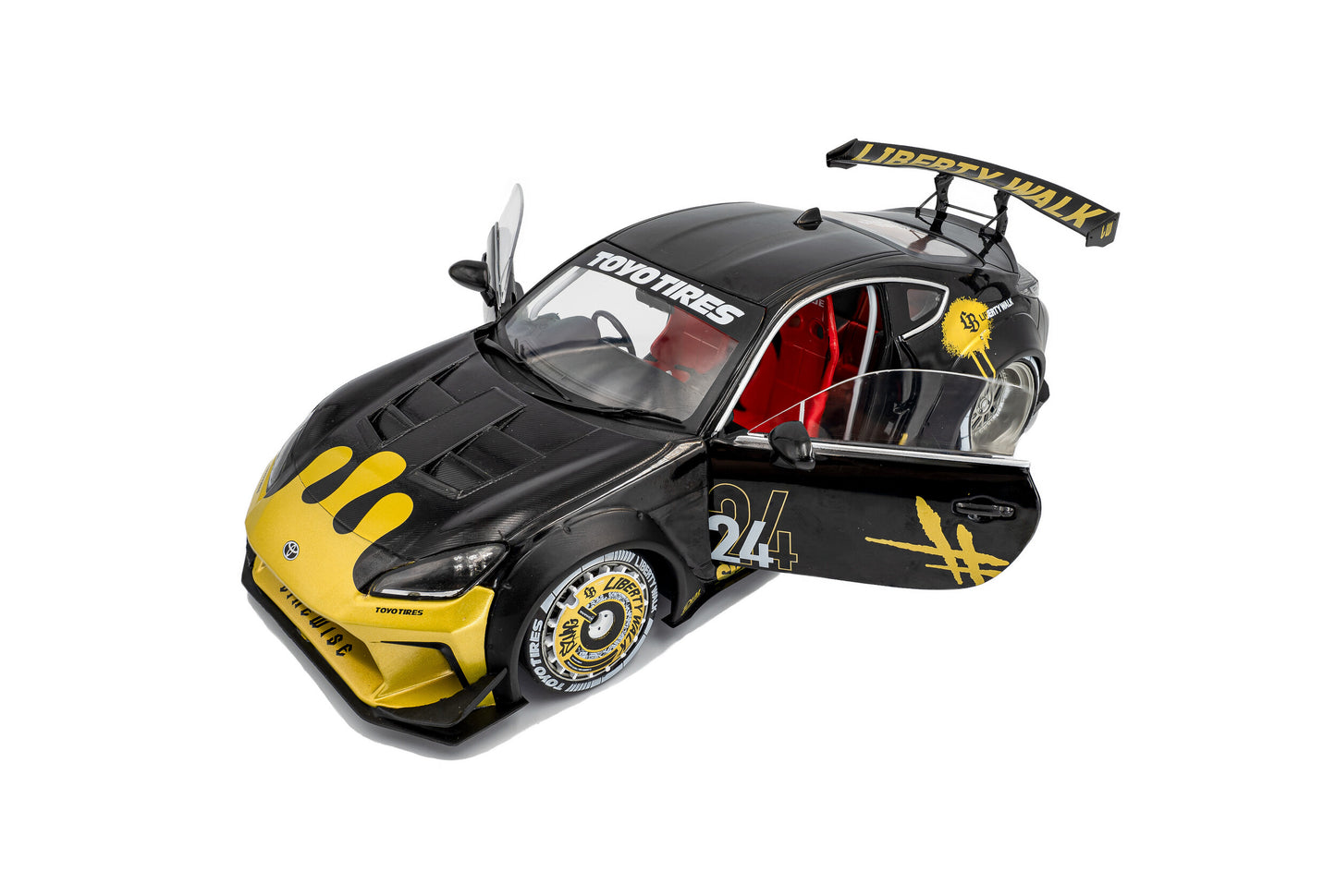 *Precomanda Macheta auto Toyota GR86 Liberty Walk Body Kit – BLACK & GOLD – 2024 1:18 Solido