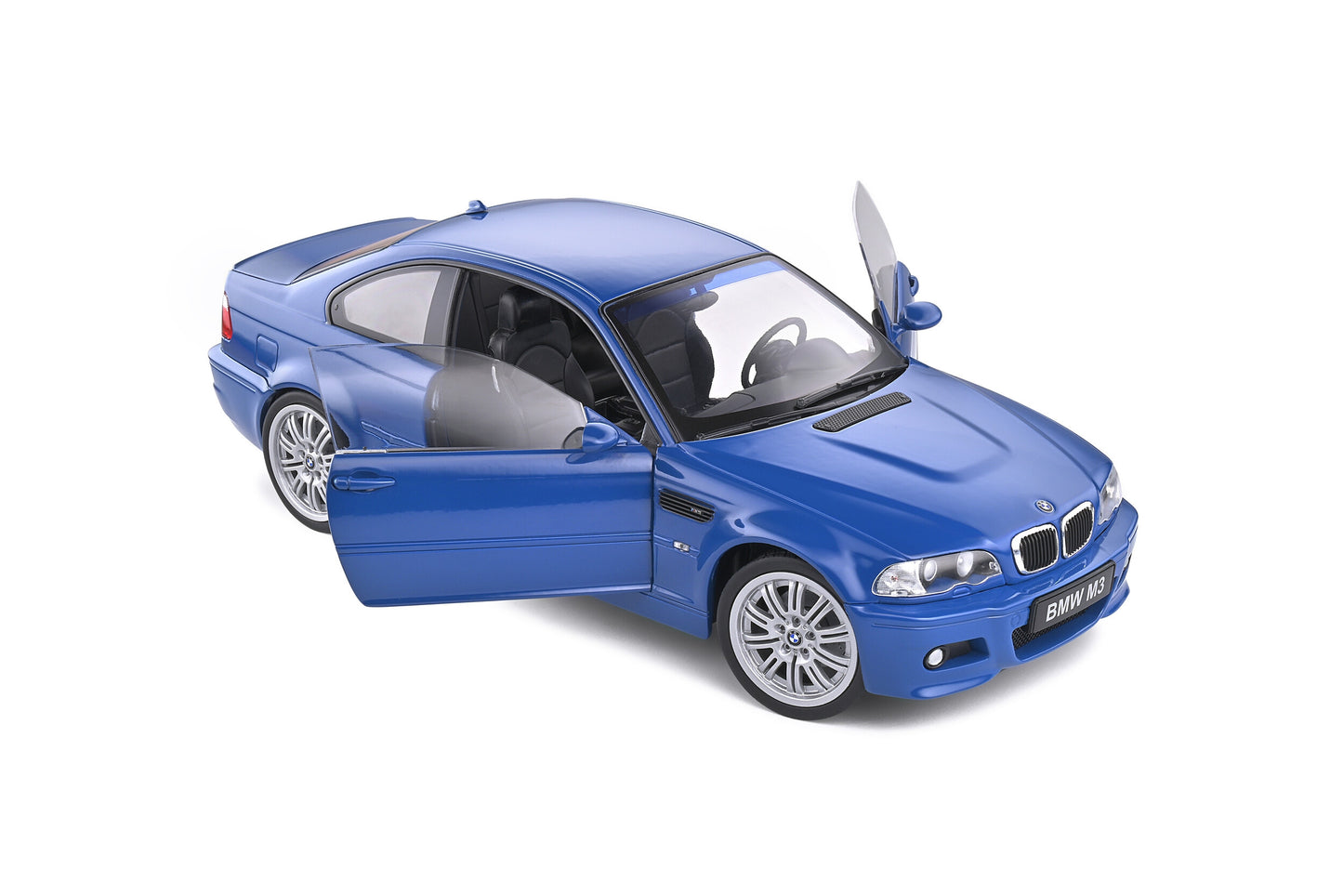 BMW E46 M3 macheta metal albastru Solido, deschidere usi fata, scara 1:18