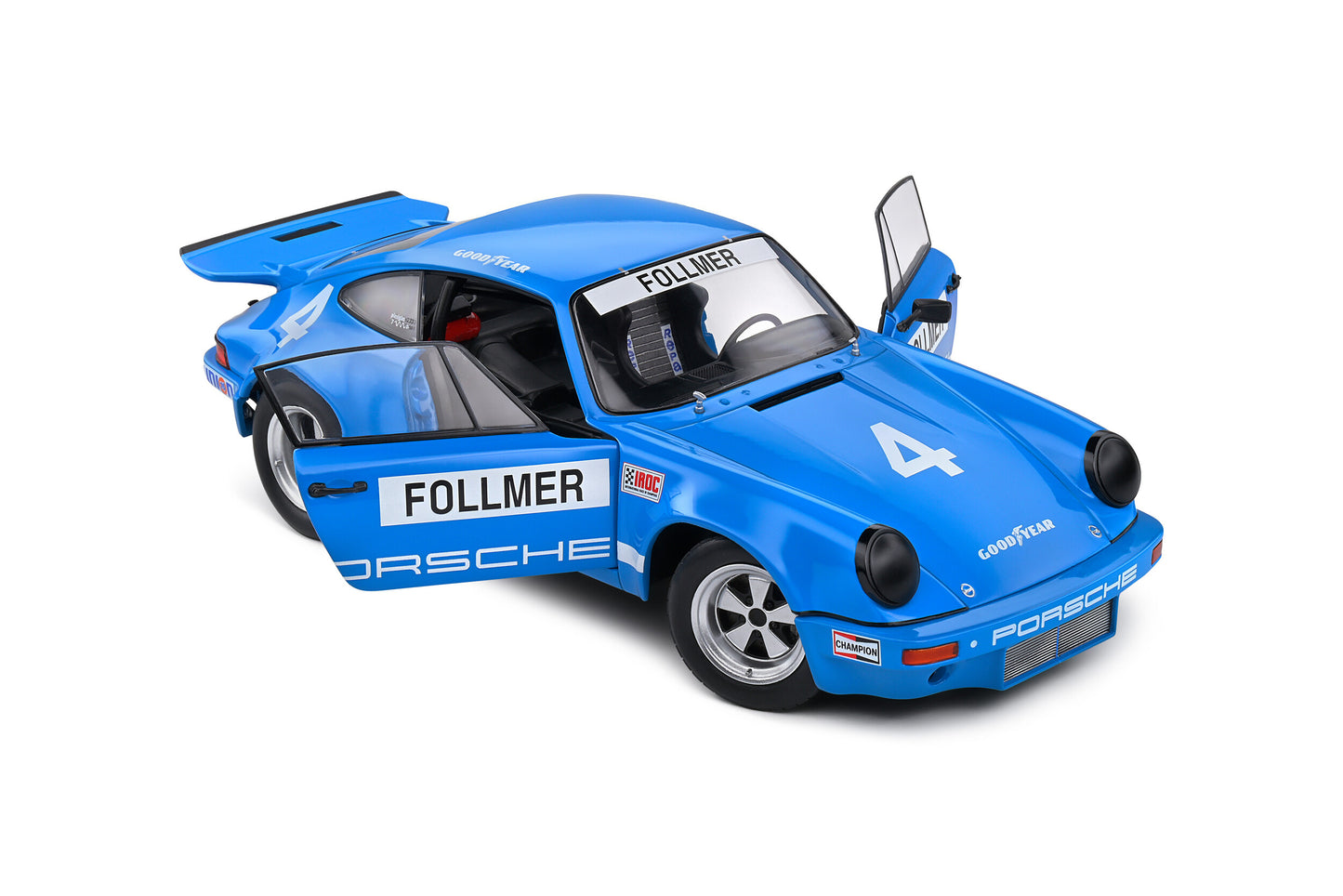 Macheta auto Porsche 911 IROC – IROC Riverside – 1974 – #4 Follmer 1:18 Solido