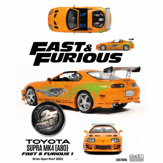 Macheta auto Toyota Supra MK4 (A80) Fast & Furious 1 Brian Open Roof 2001 1:18 Solido Precomanda