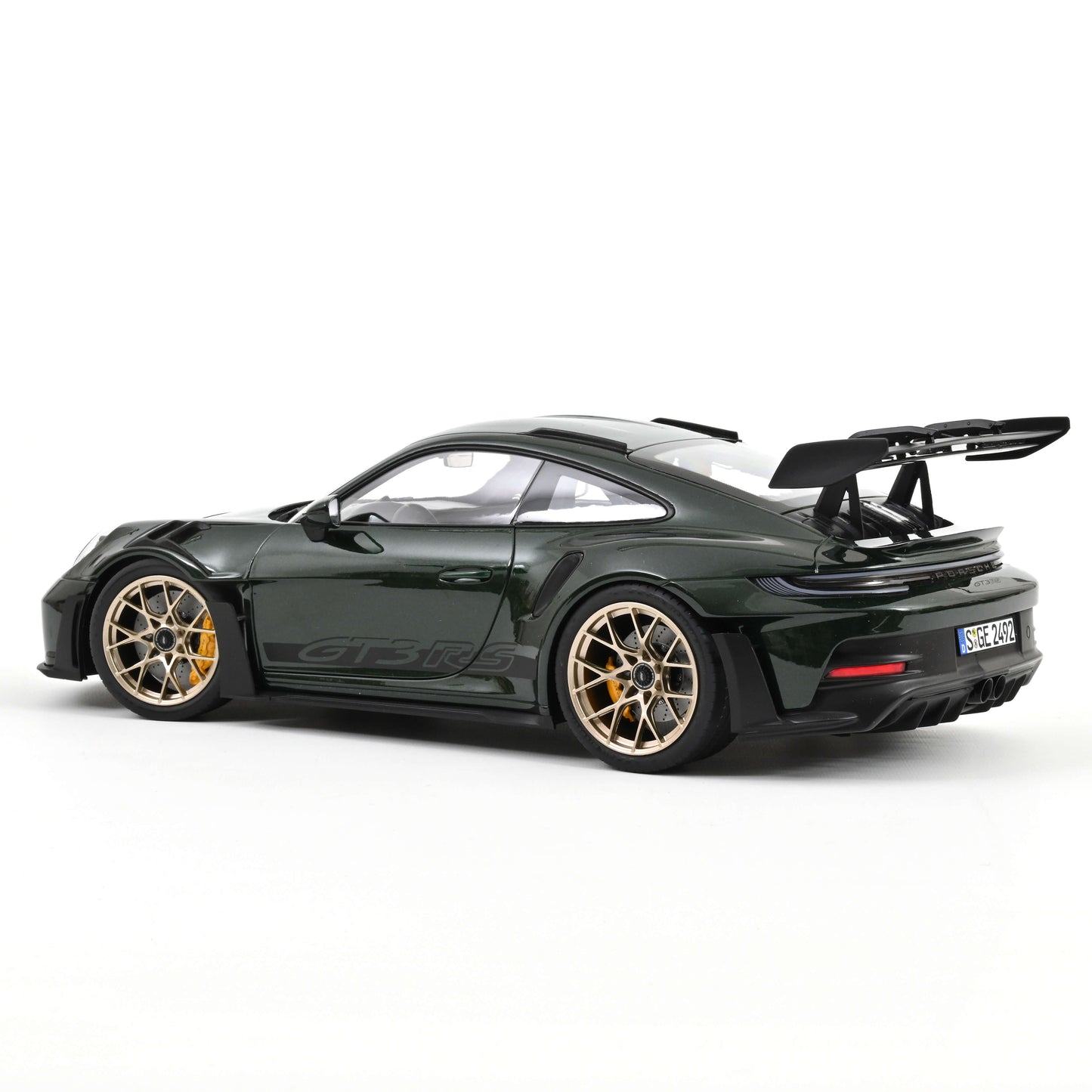 *Pre-order Porsche 911 GT3 RS, Jet Green Metallic and Black, 2022 1:12 Norev model car