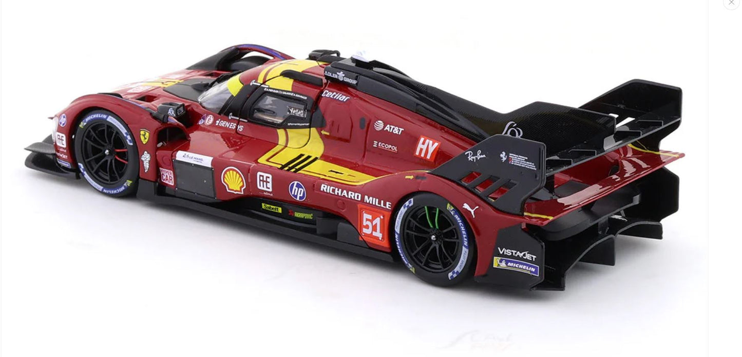 Macheta auto FERRARI Ferrari 499P 3.0L TURBO V6 #51 PIER GUIDI/CALADO/GIOVINAZZI 3rd 24H LE MANS 2025 1:24 Bburago