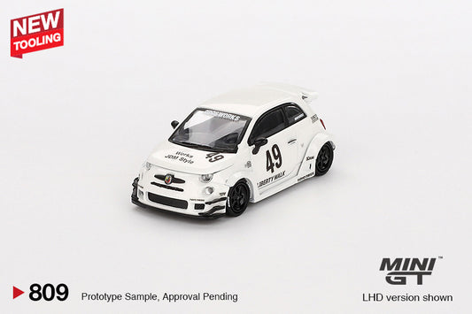 Macheta auto Fiat 595 Abarth LB-Works X Abas Works Gara White, 2024 (LHD) 1:64 MIniGT
