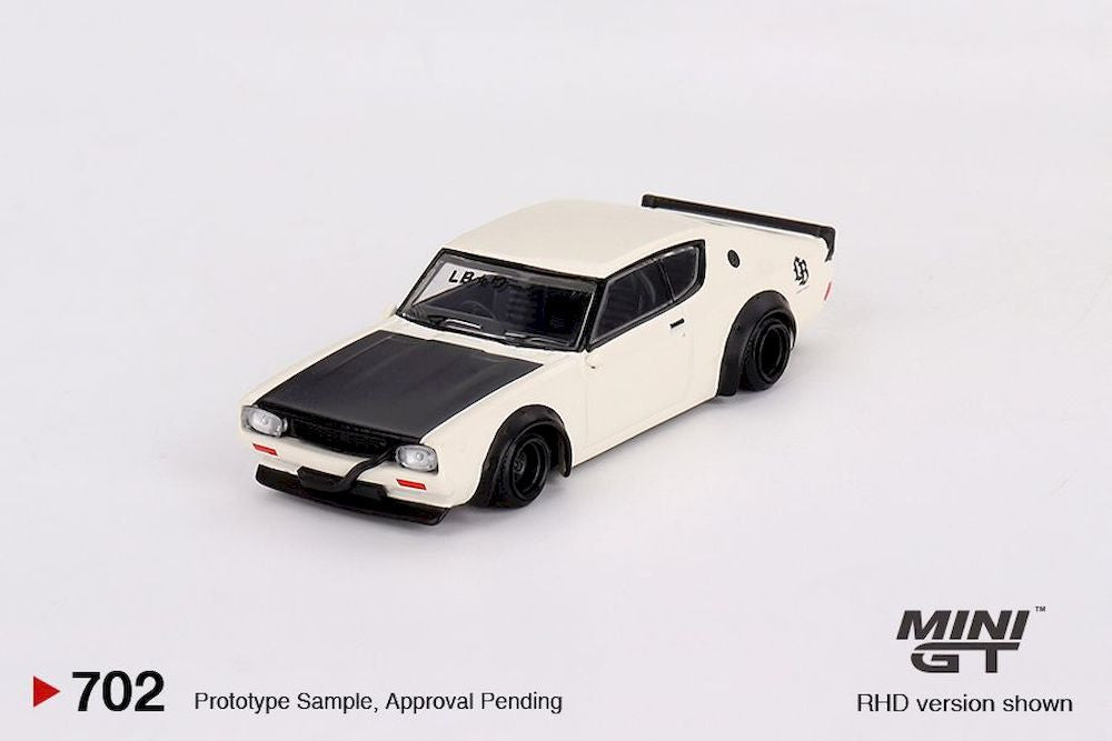 Macheta auto Nissan Skyline Kenmeri Liberty Walk White 1973 (RHD) 1:64 MIniGT