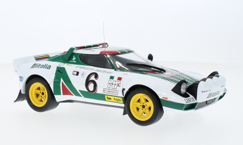 Macheta auto Lancia Stratos HF, Rallye WM, Rallye Monte Carlo, 1976, Alitalia, #6 1:18 IXO