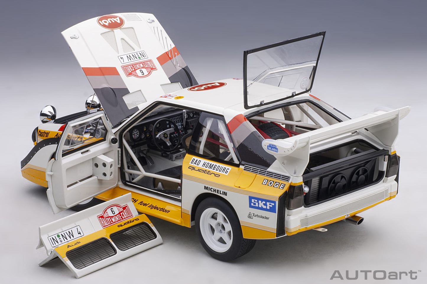 Macheta auto Audi Sport Quattro S1 Rally Monte Carlo 1986 #6 H.Mikkola/A.Hertz 1:18 AutoArt