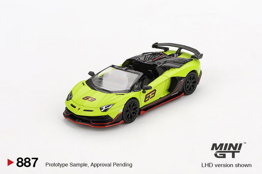 Macheta auto Lamborghini Aventador SVJ 63 Roadster Verde Shock, 2022 (LHD) 1:64 MIniGT
