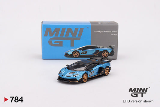 Macheta auto Lamborghini Aventador SVJ 63 Blu Aegir 2023 (LHD)  1:64 MIniGT