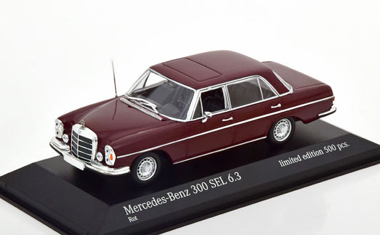 Macheta auto Mercedes 300 SEL 6.3 W109 Rosu 1968 1:43 Minichamps
