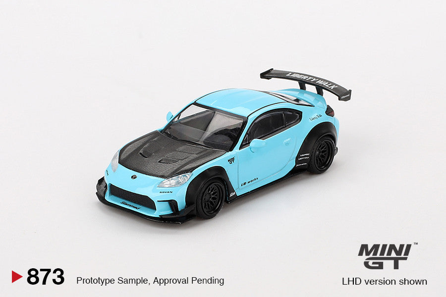 Macheta auto Toyota GR86 LB-Works Nation, Baby Blue, 2024 (LHD) 1:64 MIniGT