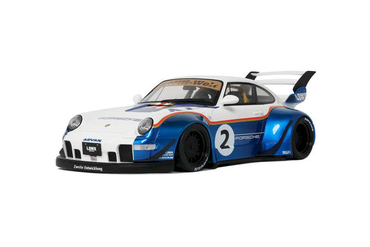 Model car Porsche 911 (993) RWB X Liberty Walk Rauh-Welt, #2 Racing, Blue/White, 2023 1:18 GT Spirit