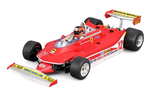 Macheta auto  Ferrari F1 312T4 No.12 Gilles Villenueve Winner USA GP 1979 (Wet Tyres & Driver Figure) 1:18 Bburago