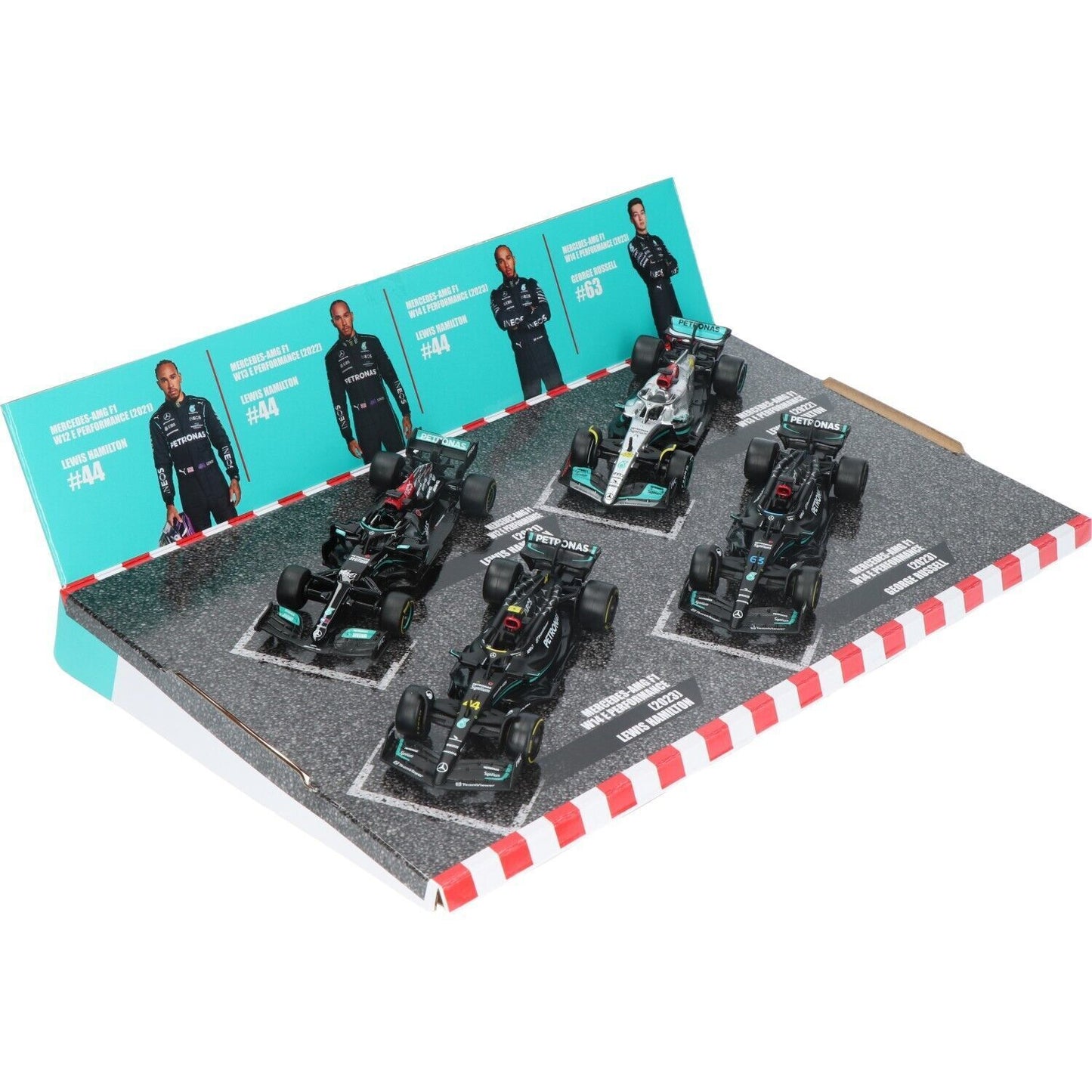 Macheta auto Mercedes Gp Set F1 4X W13 W14 2023 Hamilton Russel W13 1:43 Bburago