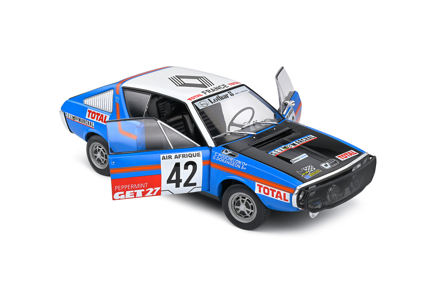 Macheta auto Renault 17 Abidjan Nice Rally 1976 #42 Pouchelon  Dorangeon 1:18 Solido